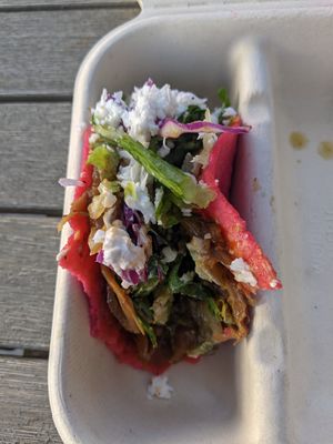 Shredded King Oyster Mushroom Taco at Rico Rico Vegano in Oakland