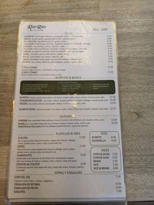 Menu at Rico Rico Vegano in Oakland