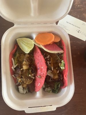 Carne asada tacos  at Rico Rico Vegano in Oakland