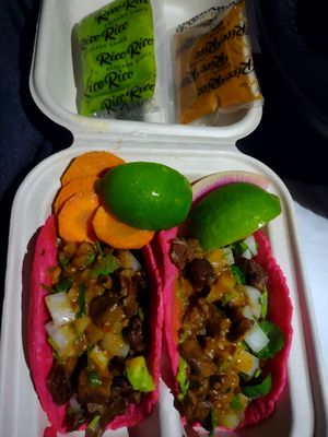 Asada tacos at Rico Rico Vegano in Oakland