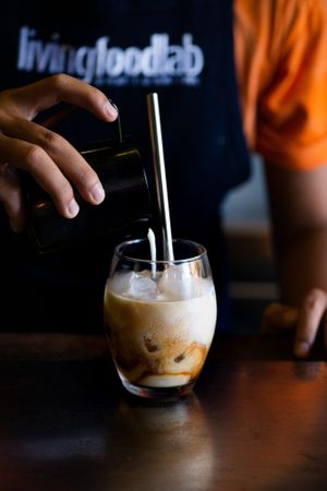 Iced latte with coconut milk. at Living Food Lab Canggu in Canggu