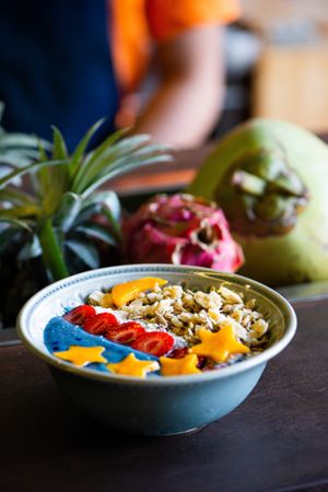 Blue ocean smoothie bowl. at Living Food Lab Canggu in Canggu