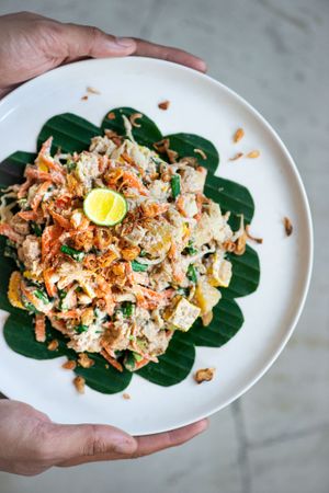 Gado-gado, a local dish tossed in peanut sauce. at Living Food Lab Canggu in Canggu