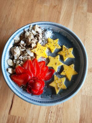 Blue Ocean Smoothie (banana, zucchini, blue spirulina, coconut milk) at Living Food Lab Canggu in Canggu