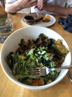 Salad from salad bar. With kale chips, avocado etc at Living Food Lab Canggu in Canggu