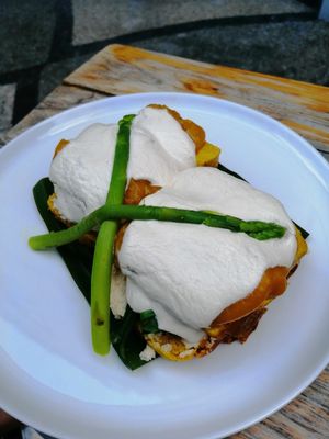Tofu benedict at Living Food Lab Canggu in Canggu