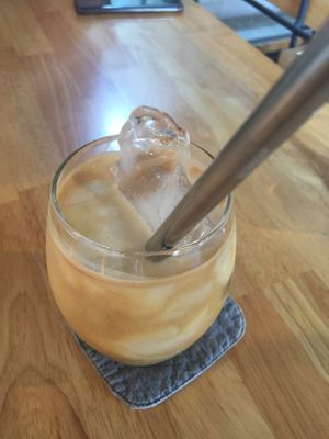 Iced latte with coconut milk  at Living Food Lab Canggu in Canggu