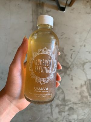 local kombucha (glass bottle) at Living Food Lab Canggu in Canggu