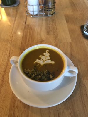 Pumpkin soup  at Living Food Lab Canggu in Canggu