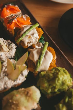 Here you see a selection of our toasts, served mini-sized, so that you can get to try out any flavours you want. 

Photo credit to the beautiful @ohmychayka on IG at Living Food Lab Canggu in Canggu