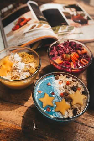 A sampling of some of out smoothie bowls. We've got so many colours to play around with with all the local fruit and veg.

Photo credit to the beautiful @ohmychayka on IG at Living Food Lab Canggu in Canggu