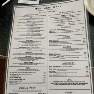 Menu   at Monument Cafe in Georgetown