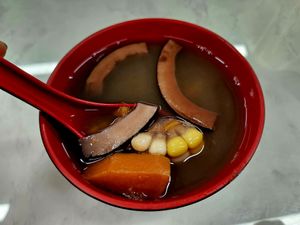 Coconut soup with pumpkin, corn, and various beans at Yat Sum Vegetarian - 一森素食 - Tsim Sha Tsui in Kowloon