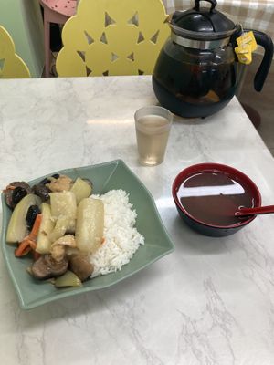 Vegetables & rice, tea and water for free  at Yat Sum Vegetarian - 一森素食 - Tsim Sha Tsui in Kowloon