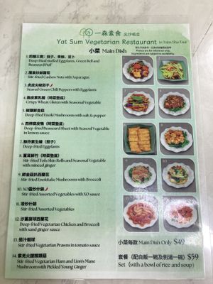 The menu  at Yat Sum Vegetarian - 一森素食 - Tsim Sha Tsui in Kowloon
