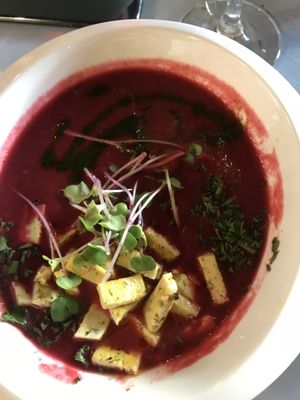 Beetroot soup at Piccadilly Wine and Chocolate in Parnu
