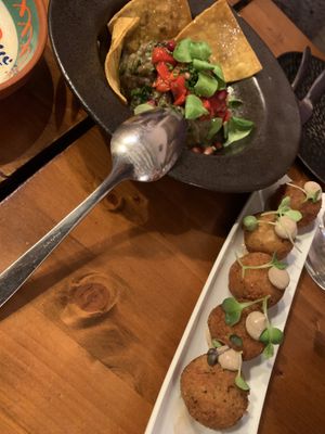 Croquettes and aubergine   at Vegan Tours Barcelona in Barcelona