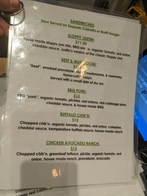 Menu at Frondescence in Boise
