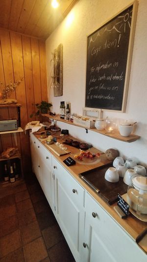 Breakfast buffet at Minds & Mountains Eco Lodge in La Molina