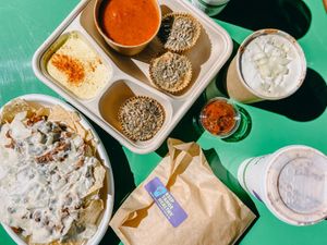 Quiche plate with tomato bisque, chili, and chili nachos at Simple Bliss Cafe in South Lake Tahoe