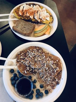 Omelette and pecan pancakes at Simple Bliss Cafe in South Lake Tahoe