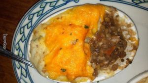 Lentils and root vegetables shepards pie, cheese optional.  Yum. at Rula Bula in Tempe