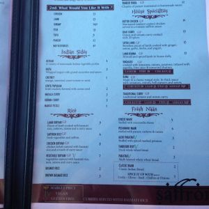 menu page 2 at Saffron Indian Cuisine and Bar in Thousand Oaks