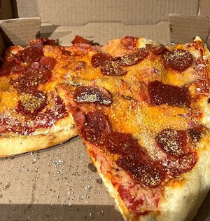 Pepperoni pizza leftovers  at Mora Pizza Denver in Denver