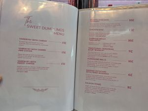 Food menu at Cream Dream in London