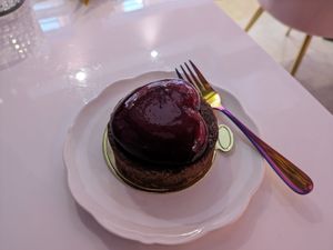 Cherry and chocolate cake at Cream Dream in London