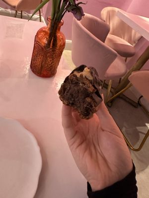 The chocolate creme and caramel inside the snickers eclair  at Cream Dream in London