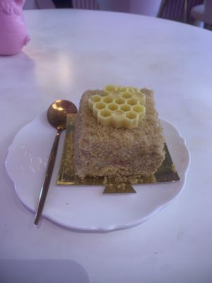 Honey cake with cherry inside  at Cream Dream in London