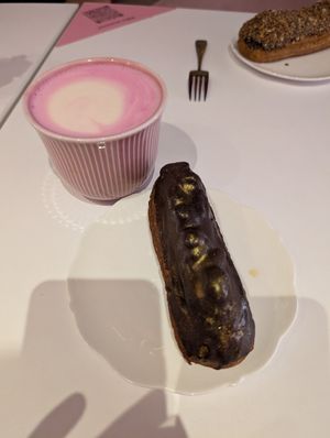 Pink Matcha and Snickers Eclair at Cream Dream in London