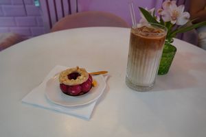 Macadamia cake with ice coffee. at Cream Dream in London