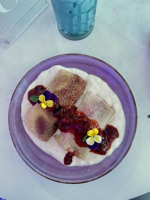 Crepes with cherry jam and yoghurt   at Cream Dream in London