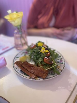 Avocado Toast with bacon and fried egg   at Cream Dream in London