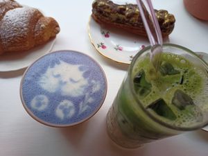 Green iced matcha and blue matcha at Cream Dream in London