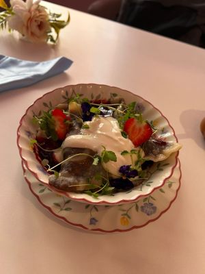 Varenyky with strawberries and chocolate at Cream Dream in London