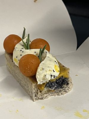 winter sun: poppy seed tart with sea buckthorn  at Cream Dream in London