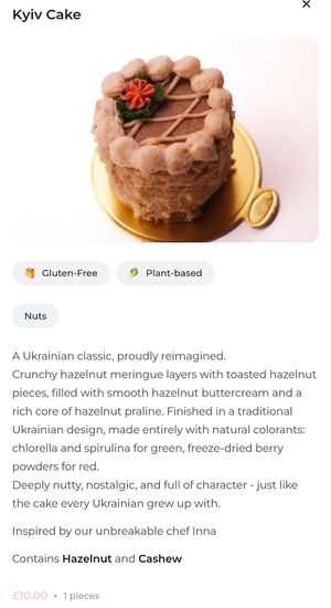 Kyiv cake description at Cream Dream - Covent Garden in London