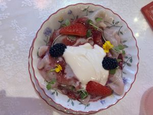 Varenyky With Cherry:

Dumplings with sweet and sour cherries, served with berries and sweet cream at Cream Dream - Covent Garden in London