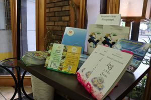 Free books to take away which was very thoughtful... at Loving Hut in Kyiv