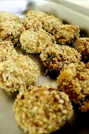 Potato and vegetables cutlets served during Indian Vegan Buffet.. at Loving Hut in Kyiv