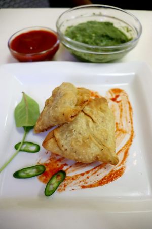 Samosa served during Indian Vegan Buffet and also from daily menu. at Loving Hut in Kyiv