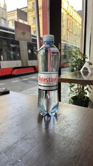 looking out from the insidee  at Palestinian Restaurant - Spalena in Prague