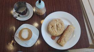 cegan pies & cappuccino at Bamboo Vegan Cafe in Athens