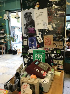 Inside decor at Bamboo Vegan Cafe in Athens