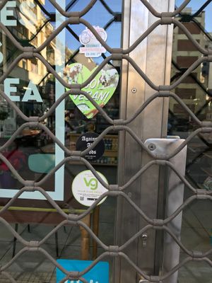 Outside the shop before it opens.  at Bamboo Vegan Cafe in Athens