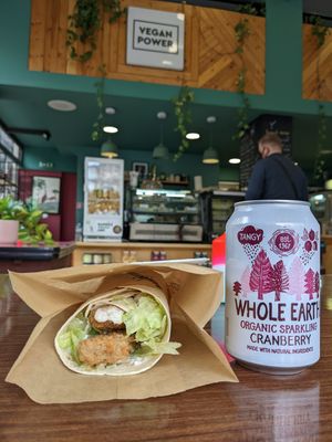 Chicken nuggets wrap, can be ordered cold or warm at Bamboo Vegan Cafe in Athens