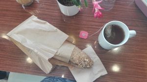 vegan sandwich and yogi tea at Bamboo Vegan Cafe in Athens